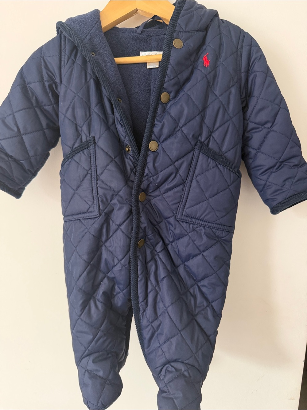 Polo by Ralph Lauren Quilted Navy Hooded Baby One-Piece